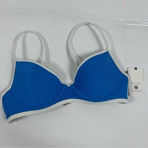 Shade & shore women’s bikini top Blue with white trim size 32B